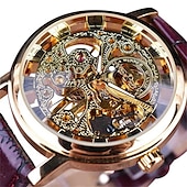 cheap Mechanical Watches-Winner Transparent Fashion Case Luxury Casual Design Leather Strap Mens Watches Top Brand Luxury Mechanical Skeleton Watch