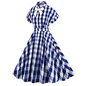 levne Šaty-Přehoz Klasik Retro A-Line šaty Flare šaty Pléd Kostkovaný Vzor gingham Dámské Dívčí Karneval Plesová maškaráda Dovolená Na den Čajový dýchánek Dospělé Šaty Šaty pro návrat domů Jaro léto