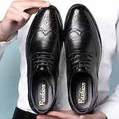 billige Semi-formell-klassiske kjolesko i brogueskinn for menn, stilige oxfordsko med snøring med vinger, elegant formelt fottøy for forretnings- og spesielle anledninger