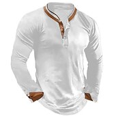 Men's Button T Shirt Henley Shirt Tee Top Long Sleeve Henley Summer Color Block Fashion Designer Basic Patchwork Vacation Street Going out Black White Navy Blue Top Tee for Men 9