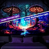 זול שטיחי קיר של Blacklight-trippy magic mushroom blacklight שטיח שטיח uv reactive glow party neon misty mushroom פסיכדלי תלוי שטיח קיר אמנות קיר ציור קיר לחדר שינה בסלון