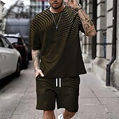 levne Pánské sady triček s potiskem-Pánské Geometrické tvary Grafické tisky 2ks Sady odpališť Odpovídající sady Krátký rukáv Krátké kalhoty Tričkový Sport Designové Na běžné nošení Venkovní Dovolená Denní Jaro léto Černá Trávová zelen