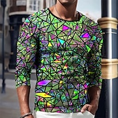 billige 3D T-skjorter-Herre Grafisk Geometrisk T skjorte Langermet T skjorte 3D-utskrift Crew-hals Skjorte Årgang Mote Designer utendørs Daglig Sport Kongeblå Blå Grønn Vår &amp; Vinter Klær S M L XL 2XL 3XL