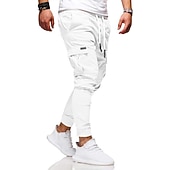 Χαμηλού Κόστους Στρατιωτικά παντελόνια-Ανδρικά Παντελόνια με τσέπες Παντελόνια Ελαστική μέση Ελαστική μανσέτα Σκέτο Άνεση Αναπνέει Καθημερινά Αθλήματα Μαύρο Λευκό