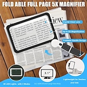 cheap Office Supplies-Full-Page 5X Magnifying Glass for Reading, Folding Lighted Magnifier with 48 LED Lights, Handheld Rectangular Lens for Seniors