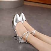 preiswerte Schuhe für Standardtanz und Modern Dance-Damen Schuhe für modern Dance Leistung Partyabend Square Dance Absätze Kubanischer Absatz Schnalle Erwachsene Schwarz Silber Dunkelrot