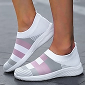 ieftine Adidași de Damă-pantofi sport de damă cu slip-on, respirabili, cu dungi roz și gri - pantofi confortabili de mers