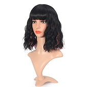 voordelige Feestpruiken-Pastel Golvende Perkament Met Luchtponny Vrouwen Korte Bob Paarse Roze Krullende Schouderlengte Bob Synthetische Dagelijkse Gebruik Kleurrijke Cosplay Perkament voor Meisjes Halloween Perkamenten