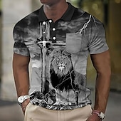 halpa Miesten vintage poolo-Miesten Leijona Graafiset tulosteet Risti Vohveli poolopaita Poolopaita Lapel Polo Button Up Polos Golfpaita Lyhythihainen Paita Sänkyjen avaus ulko- Katu Vaalean keltainen Musta Keltainen Rubiini