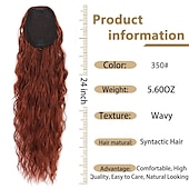 cheap Ponytails-Long Auburn Red Drawstring Ponytail Extension for Women 24 Inch Synthetic Long Curly Wavy Clip in Ponytail Hair Extensions for Daily Party Use