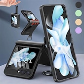 cheap Samsung Cases-Phone Case For Samsung Galaxy Z Flip 7 Z Flip 5 Back Cover Portable with Stand Holder with Screen Protector Solid Color Tempered Glass PC