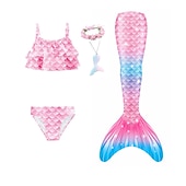 cheap Mermaid Swimsuit-Kids Girls&#039; Five Piece Mermaid Swimwear Swimwear Bikini Swimming Rainbow Cute Sexy Print Bathing Suits 3-10 Years Summer Light Blue Rose Gold