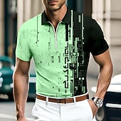 Men's Geometric Zip Polo Shirts Golf Shirt Short Sleeve Polo Shirts Collared Shirts Casual Vacation Wear Formal Wear Festival Wear 3D Print Quarter Zip Polo Blue-Green White Blue 10