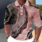 billiga Geometrisk pikétröja för män-Herr Grafisk Hawaiian pikétröjor Golftröja Långärmad Polotröjor Skjortor med krage Ledigt Standkläder Semesterkläder Festkläder Knappar 3D-utskrift Rodnande Rosa Blå Grön