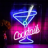 tanie Oświetlenie neonowe LED-neony koktajle znak led niebieski koktajl w kształcie szkła neon znak świetlny martini led neony dekoracje ścienne człowiek jaskinia neon bar znaki dla baru sklep piwo bar klub nocny