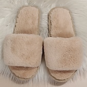 cheap Women's Slippers &amp; Flip-Flops-Women's Plush Fuzzy Open-Toe Slippers – Cozy Indoor Home Shoes with Soft Faux Fur for Winter Comfort