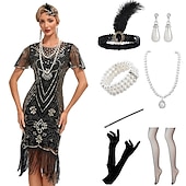 levne oblečení-Řvoucí 20s Retro Velký Gatsby Krátká délka Úbory Kostým na Večírek Maškarní Iluze Velký Gatsby Svatební host Flitry Třásně Flitry Třásně Kulatý Maškarní kostým Dámské předvečer Všech svatých Karneval