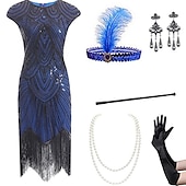 levne oblečení-Řvoucí 20s Retro Velký Gatsby Úbory Kostým na Večírek Maškarní Bez rukávů Velký Gatsby Svatební host Flitry Třásně Flitry Třásně Kulatý Dámské předvečer Všech svatých Karneval Plesová maškaráda