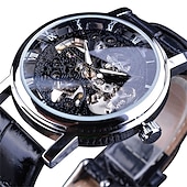 cheap Mechanical Watches-Winner Transparent Fashion Case Luxury Casual Design Leather Strap Mens Watches Top Brand Luxury Mechanical Skeleton Watch