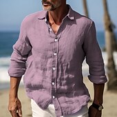 economico Vacanza-Per uomo Camicia camicia di lino Camicia estiva Abbigliamento mare Camicia con bottoni Liscio Da mare Curise Giallo Blu marino Manica lunga Collo ripiegabile Primavera estate Abbigliamento