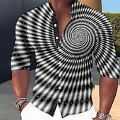ieftine Model Geometric-Bărbați 3D Print Model Geometric Geometrie Cămașă Camașă cu nasturi Manșon Lung Modă Șic Stradă Designer În aer liber Casual Zilnic Vară Primăvară Toamnă Guler de stand Imprimeu Albastru Verde Negru