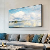 abordables Peintures paysages-main peinture à l'huile toile mur art décoration abstrait paysage marin peinture coloré bord de mer coucher de soleil pour la décoration intérieure roulé sans cadre non étiré peinture
