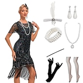 levne oblečení-Řvoucí 20s Retro Velký Gatsby Krátká délka Úbory Kostým na Večírek Maškarní Iluze Velký Gatsby Svatební host Flitry Třásně Flitry Třásně Kulatý Maškarní kostým Dámské předvečer Všech svatých Karneval