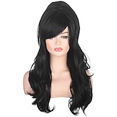 cheap Historical Wigs-Women Black Beehive Wig Long Curly Wavy Bouffant Heat Resistant Synthetic Hair wigs for Womens Vintage Costume Cosplay Carnival Party Halloween Wigs