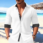 economico Vacanza-Per uomo Camicia Camicia estiva Maglietta informale Camicia da spiaggia Camicia con bottoni A pois Da mare Informale Nero Bianco Blu Cachi Manica lunga Collo ripiegabile Primavera estate Abbigliamento