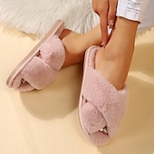 billiga Inneskor och flip-flops till damer-Mysig rosa fuskpäls damtofflor - mjuk och mjuk korsbandsstil, perfekt för avkoppling hemma och vardagskläder inomhus