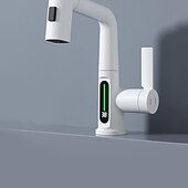 olcso húzza ki a spray-t-vízesés fürdőszobai csaptelep lcd kijelző többfunkciós kihúzható mosogató csaptelepek, 360 fokban elforgatható mosdóedény sárgaréz csap 3 üzemmódú kifolyó permetező