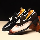 billiga Halvformell-lutning för män tofs loafers i konstläder – eleganta slip-on klänningskor med mocka ovandel för bröllop och formella evenemang
