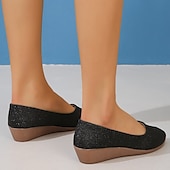 economico Slip-ons e mocassini da donna-ballerine con zeppa glitterate rosa da donna: comode ballerine scintillanti slip-on per uscite casual, feste e uso quotidiano