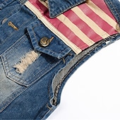 preiswerte Men&#039;s Vest-Herren Weste Jeansweste Freizeitskleidung Urlaub Ausgehen Modisch Basic Frühling &amp; Herbst Taste Tasche Baumwollmischung Komfortabel Nationalflagge Einreihiger Verschluss Kargen Regular Fit Blau Weste