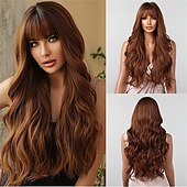 economico Parrucche trendy sintetiche-parrucche rosse per donna cosplay lunga parrucca di capelli sintetici ondulati naturali con frangia