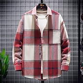 halpa Miesten päällyspaidat-Miesten Tarkista paita Button Up paita Päällyspaita Skottiruutukuvio ulko- Päivittäin Keltainen Rubiini Sininen Apila Pitkähihainen Kauluskäänne 봄 &amp; Syksy Vaatetus Tasku