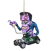 economico Ornamenti e pendenti per auto-Ciondolo per auto a forma di mostro a grande bocca 2PCS modello di bambola piatta in acrilico statua di topo pazzo Rat Fink alla guida accessori per auto Halloween decorazioni per casa