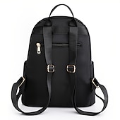 abordables Sacs à Dos de Mode-Sac à dos en nylon matelassé noir pour femme avec fermetures éclair dorées et poche avant cloutée – sac léger et élégant pour l&#039;école, le travail ou un usage quotidien
