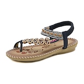 cheap Vacation Sandals-Women&#039;s Bohemian Beaded Sandals - Handmade Floral Embellished Flat Sandals for Summer Beach and Casual Wear