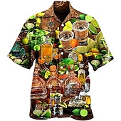 preiswerte Essen &amp; Getränke-Herren Trinken Hemd Hawaiihemd Sommerhemd Aloha-Shirt Kurzarm Hemd Umlegekragen Tropisch Modisch Hawaiianisch Casual Hawaiianisch Festtage Hellgelb Gelb Hellgrün S M L