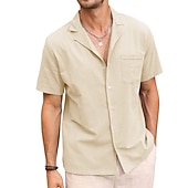 ieftine Business Casual-Bărbați cămașă de in Cămașă de vară Cămașă de plajă Camașă cu nasturi Simplu Vacanță Hawaiian Negru Alb Roz Îmbujorat Albastru piscină Manșon scurt Rever Primavara vara Îmbrăcăminte De Bază