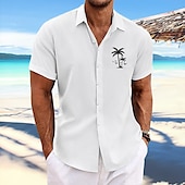voordelige Tropische planten-Voor heren Kokosnootboom Tropische planten Overhemd Hawaiiaans overhemd Aloha-shirt Korte Mouw Overhemd Strijkijzer Modieus Ontwerper Casual Buiten Straat Casual Wit Blozend Roze blauw S M L