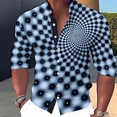 ieftine Model Geometric-Bărbați 3D Print Model Geometric Geometrie Cămașă Camașă cu nasturi Manșon Lung Modă Șic Stradă Designer În aer liber Casual Zilnic Vară Primăvară Toamnă Guler de stand Imprimeu Albastru Verde Negru