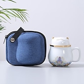 economico Bicchieri-set da tè da viaggio tazza da tè portatile in ceramica gatto fortunato - perfetto per viaggi, ufficio o come regalo!
