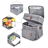 baratos Organizadores para automóveis-lancheira, lancheira isolada de 14l, bolsa térmica expansível de dois andares, bolsa leve à prova de vazamentos com bolso lateral para tecido, terno para homens e mulheres