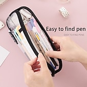 voordelige etuis &amp; houders-Easthill Grid mesh pen etui met rits helder make-up kleur etui make-up tas multifunctionele reisschool tienermeisjes transparante stationaire tas office organizer box voor volwassenen (roze)