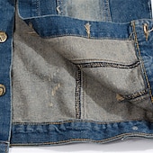 preiswerte Men&#039;s Vest-Herren Weste Jeansweste Freizeitskleidung Urlaub Ausgehen Modisch Basic Frühling &amp; Herbst Taste Tasche Baumwollmischung Komfortabel Nationalflagge Einreihiger Verschluss Kargen Regular Fit Blau Weste