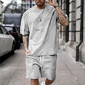 levne Pánské sady triček s potiskem-Pánské Geometrické tvary Grafické tisky 2ks Sady odpališť Odpovídající sady Krátký rukáv Krátké kalhoty Tričkový Sport Designové Na běžné nošení Venkovní Dovolená Denní Jaro léto Černá Trávová zelen