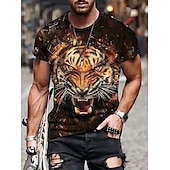 お買い得  アニマルプリントTシャツ-男性用 グラフィック 動物 ライオン Tシャツ 半袖 Tシャツ 3Dプリント クルーネック シャツ ヴィンテージ ファッション デザイナー アウトドア 日常 スポーツ ブラック イエロー ルビーレッド 春夏 衣類 S M L XL 2XL 3XL