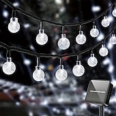 ieftine Alimentare Energie Solară-Glob solar șir de lumini în aer liber 10m 50leduri bile de cristal lumini pentru curte nuntă, 8 moduri rezistent la apă pentru grădină, gazon, petrecere, nuntă și decorațiuni de curte